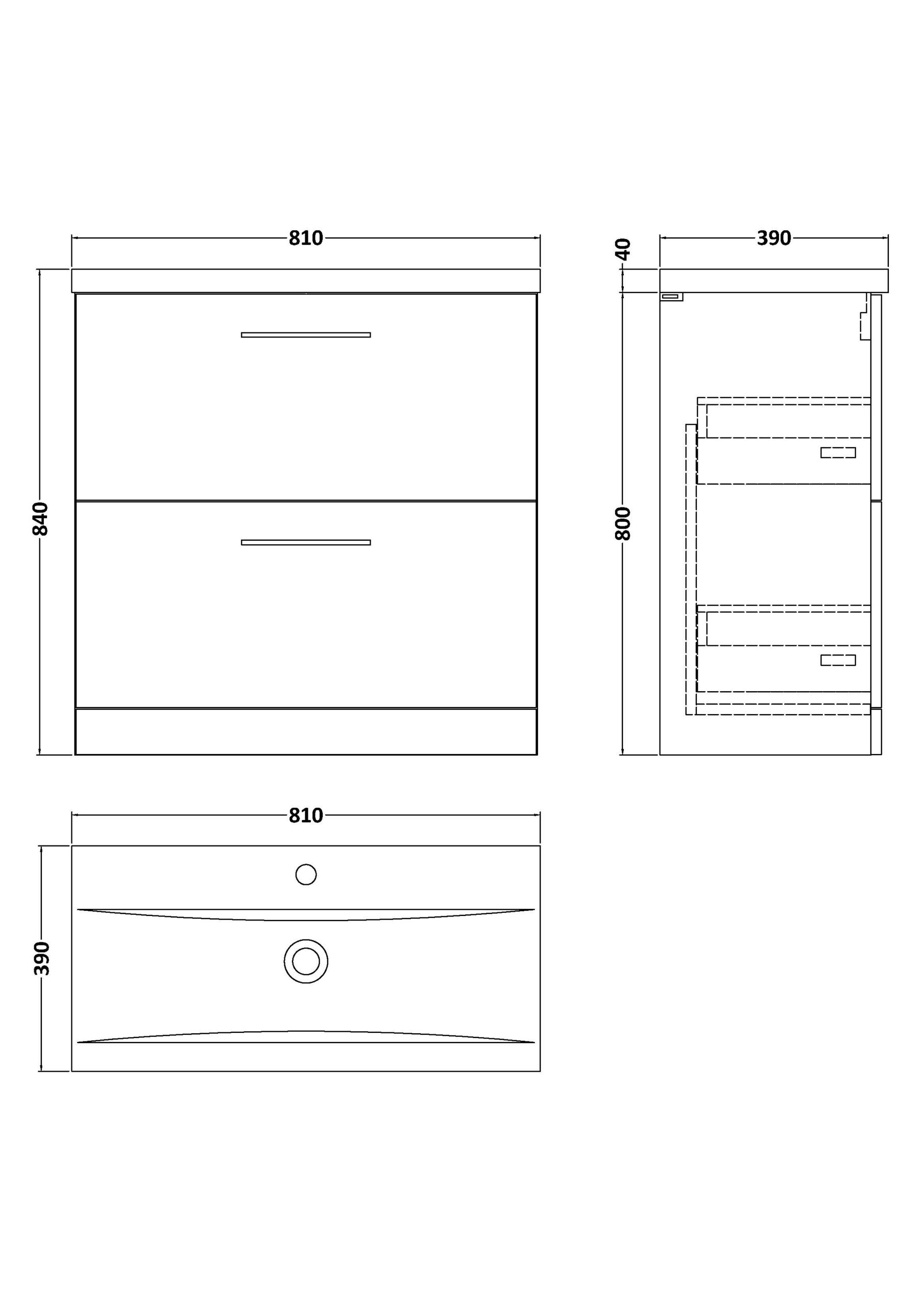 Nuie 800mm Floor Standing 2 Drawer Vanity & Basin 1 ARN1435A