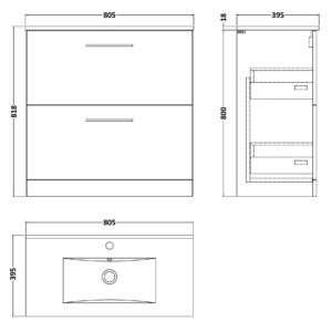 Nuie 800mm Floor Standing 2 Drawer Vanity & Basin 2 ARN1435B