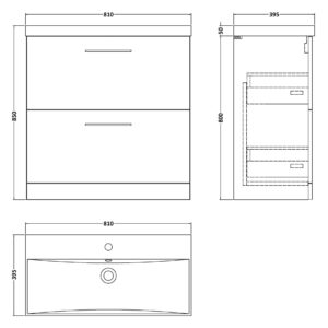 Nuie 800mm Floor Standing 2 Drawer Vanity & Basin 3 ARN635D