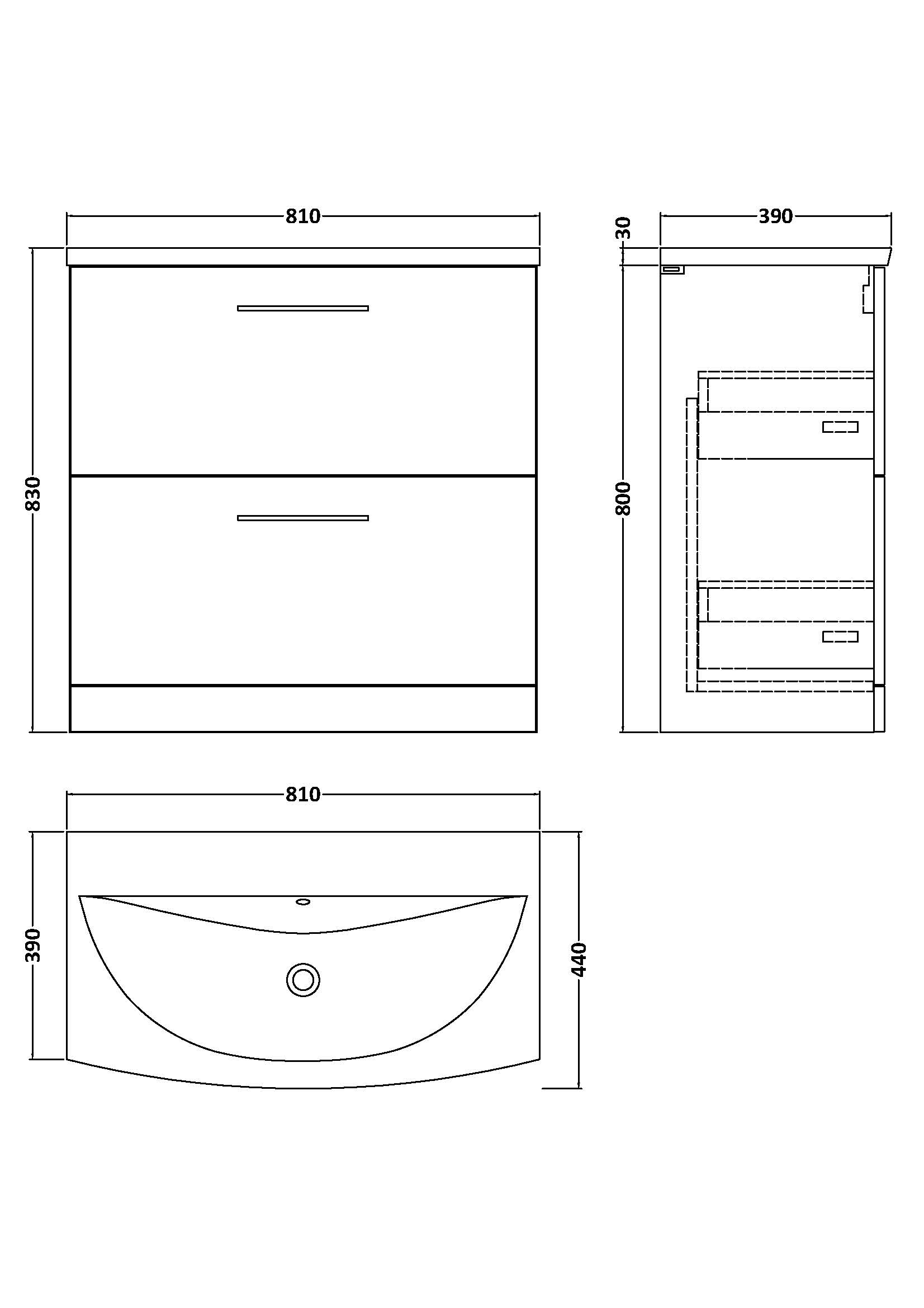 Nuie 800mm Floor Standing 2 Drawer Vanity & Basin 4 ARN635G