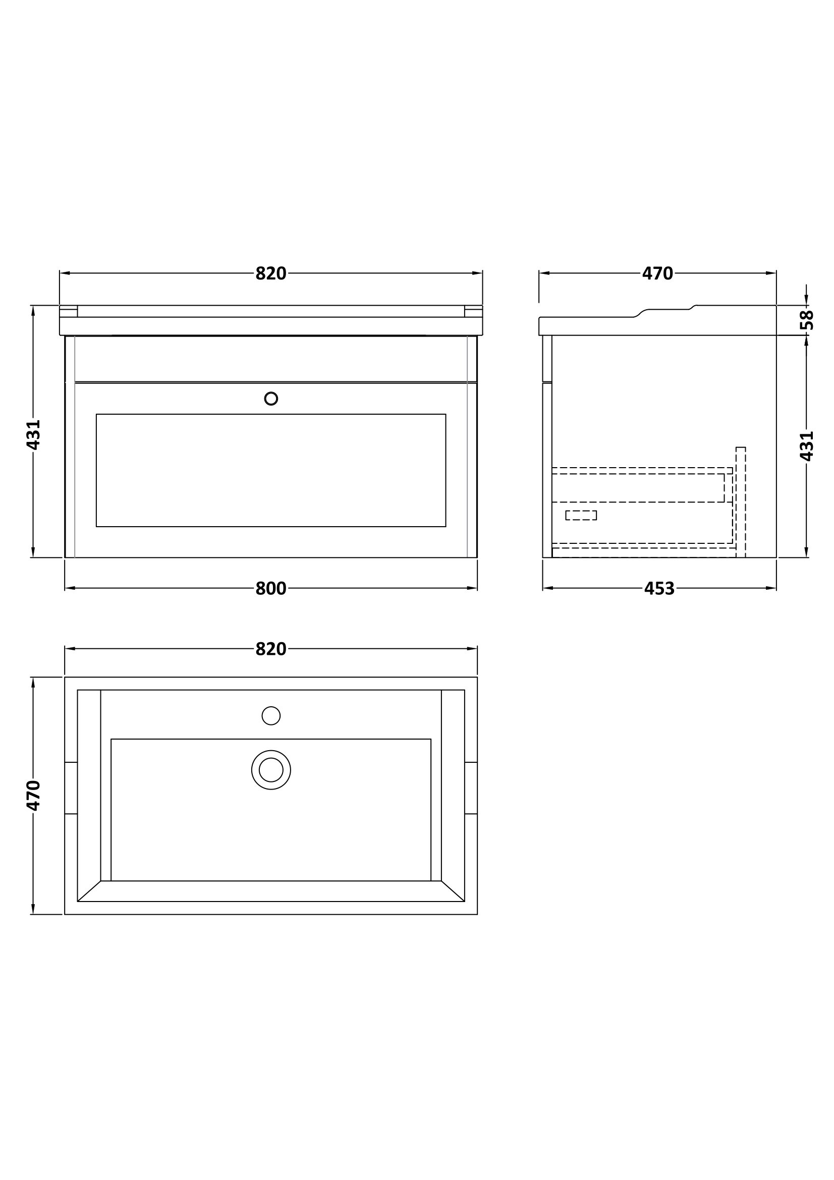 Nuie 800mm Wall Hung 1 Drawer Vanity & Basin 1TH CLC1496F - Image 3