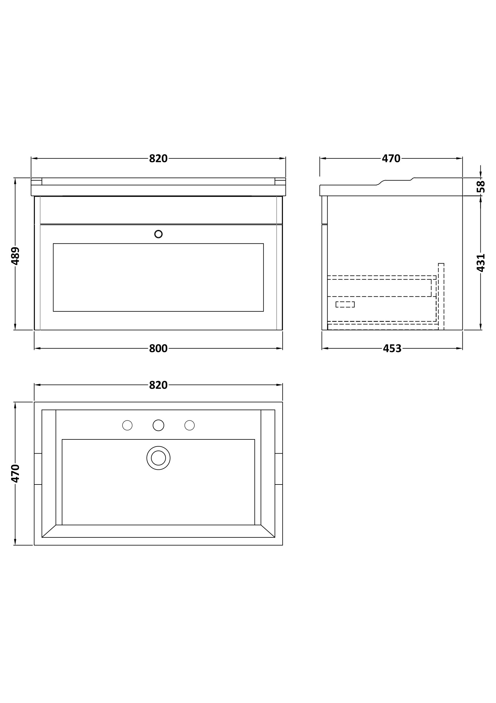 Nuie 800mm Wall Hung 1 Drawer Vanity & Basin 3TH CLC196G - Image 3