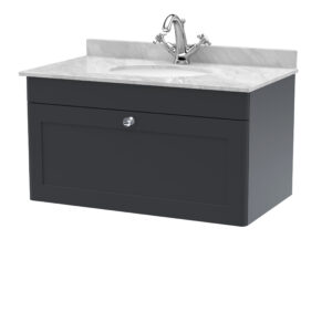Nuie 800mm Wall Hung 1 Drawer Vanity & Marble Top 1TH CLC1496GR1