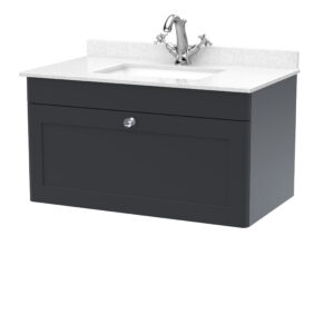 Nuie 800mm Wall Hung 1 Drawer Vanity & Marble Top 1TH CLC1496WS1