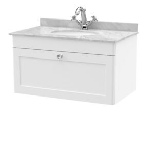 Nuie 800mm Wall Hung 1 Drawer Vanity & Marble Top 1TH CLC196GR1