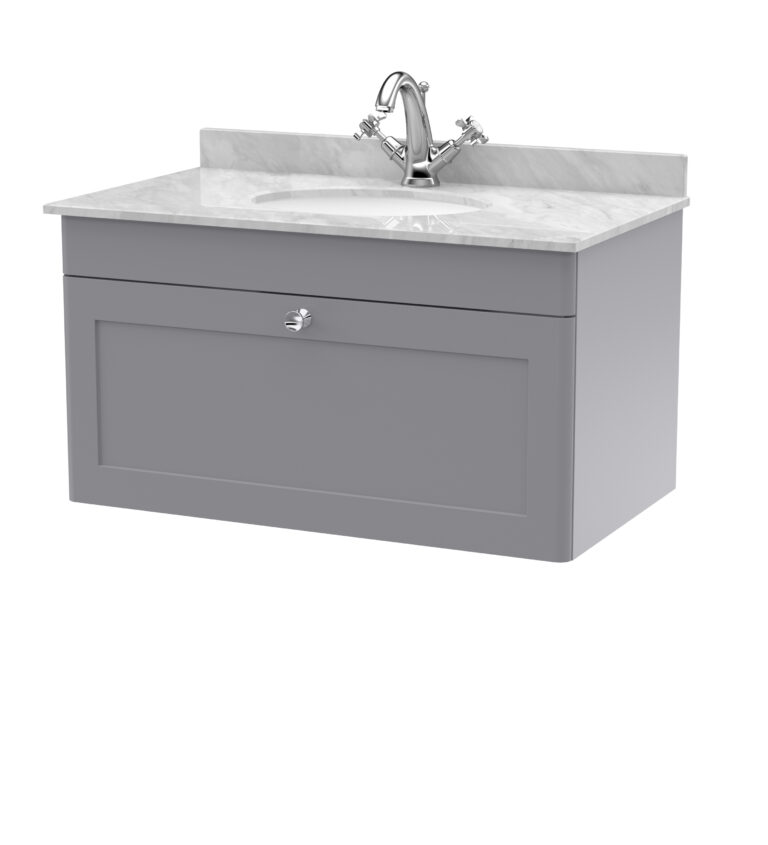 Nuie 800mm Wall Hung 1 Drawer Vanity & Marble Top 1TH CLC296GR1