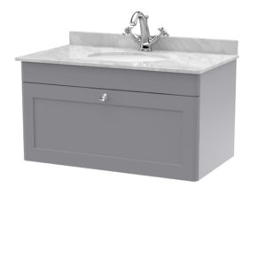 Nuie 800mm Wall Hung 1 Drawer Vanity & Marble Top 1TH CLC296GR1