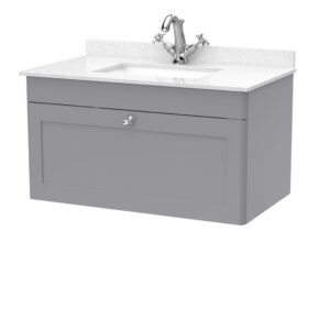 Nuie 800mm Wall Hung 1 Drawer Vanity & Marble Top 1TH CLC296WS1