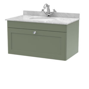 Nuie 800mm Wall Hung 1 Drawer Vanity & Marble Top 1TH CLC896GR1
