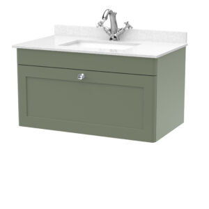 Nuie 800mm Wall Hung 1 Drawer Vanity & Marble Top 1TH CLC896WS1