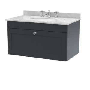 Nuie 800mm Wall Hung 1 Drawer Vanity & Marble Top 3TH CLC1496GR3