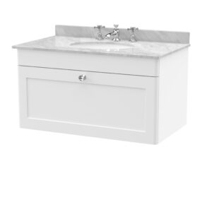 Nuie 800mm Wall Hung 1 Drawer Vanity & Marble Top 3TH CLC196GR3