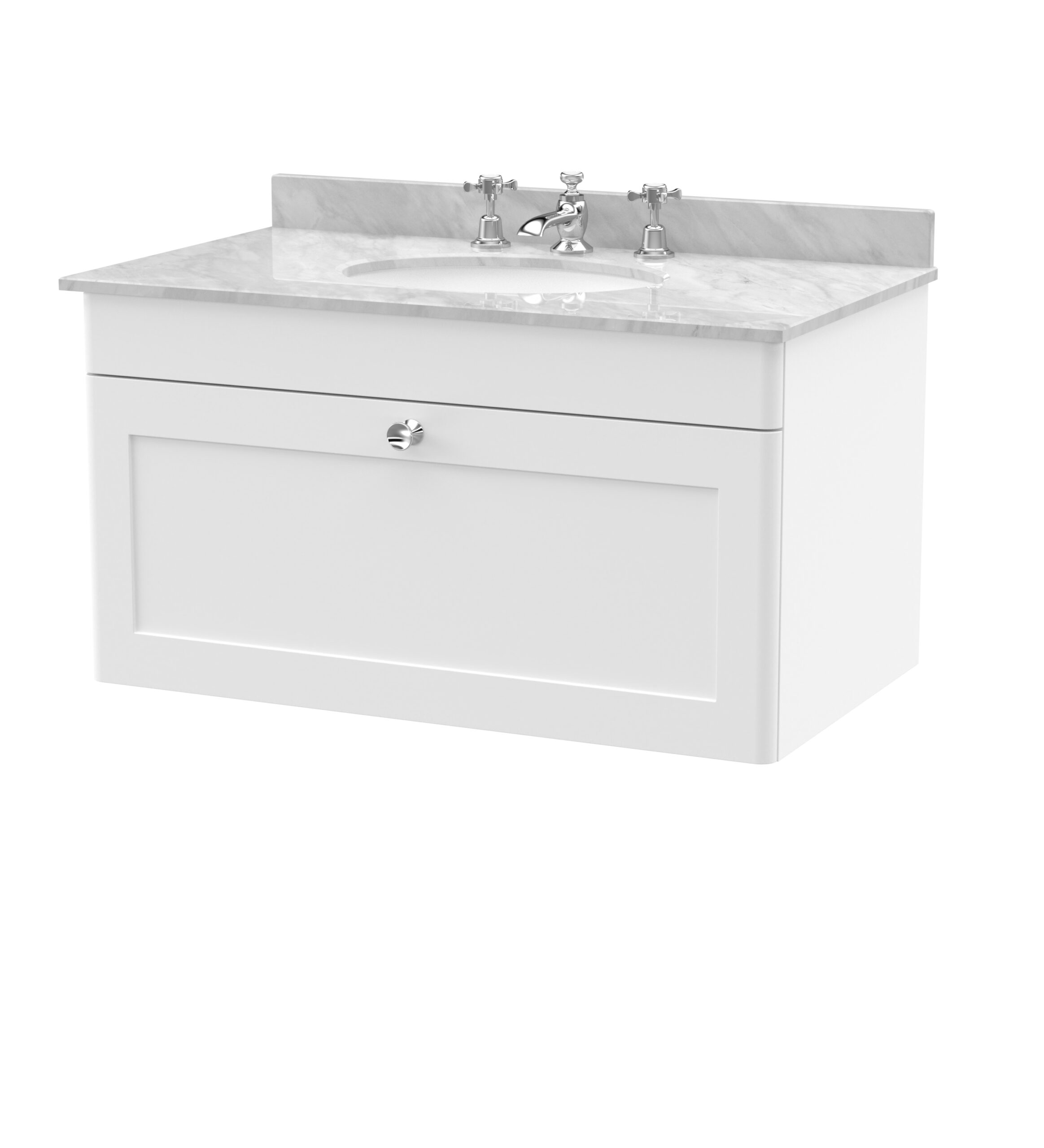 Nuie 800mm Wall Hung 1 Drawer Vanity & Marble Top 3TH CLC196GR3