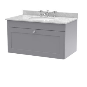 Nuie 800mm Wall Hung 1 Drawer Vanity & Marble Top 3TH CLC296GR3
