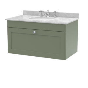 Nuie 800mm Wall Hung 1 Drawer Vanity & Marble Top 3TH CLC896GR3