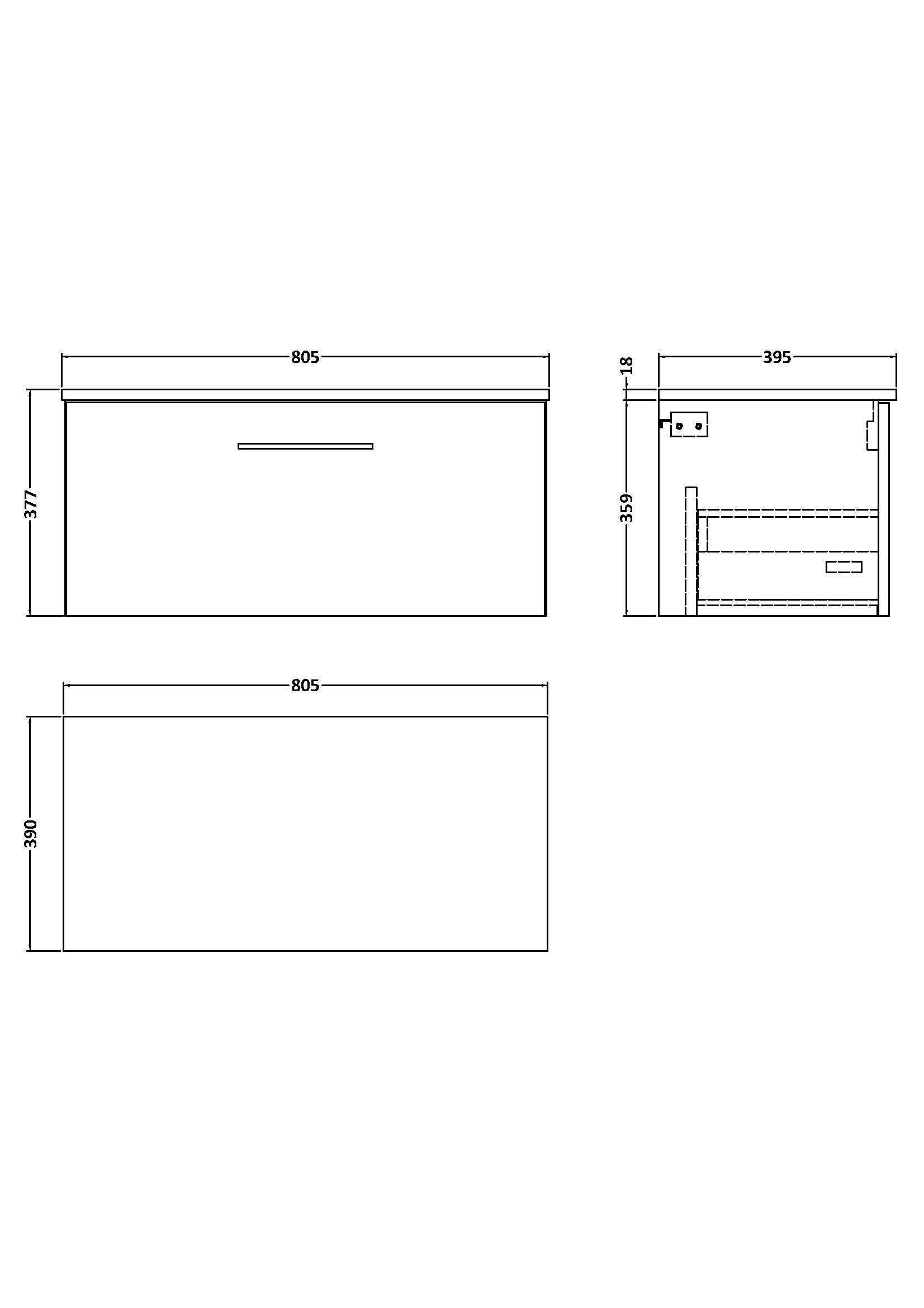 Nuie 800mm Wall Hung 1 Drawer Vanity & Worktop ARN125W - Image 2