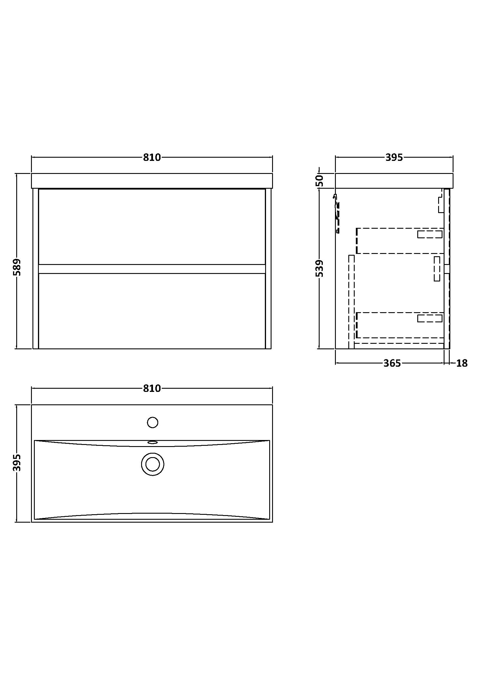 Nuie 800mm Wall Hung 2-Drawer Unit & Basin 3 HAV2906D - Image 3