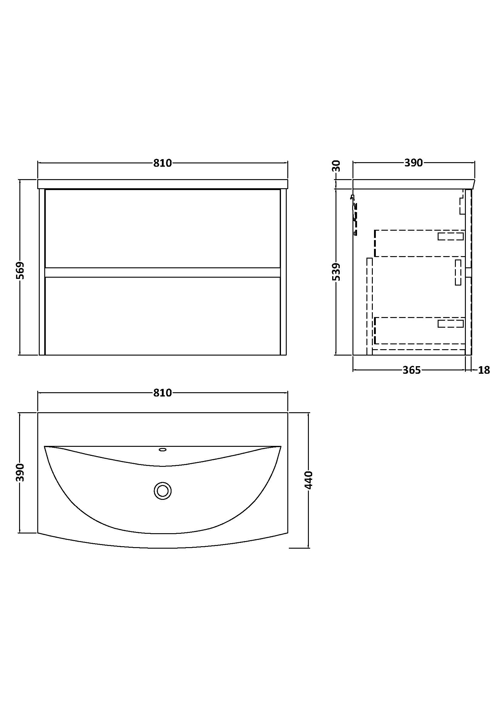 Nuie 800mm Wall Hung 2-Drawer Unit & Basin 4 HAV2906G - Image 3