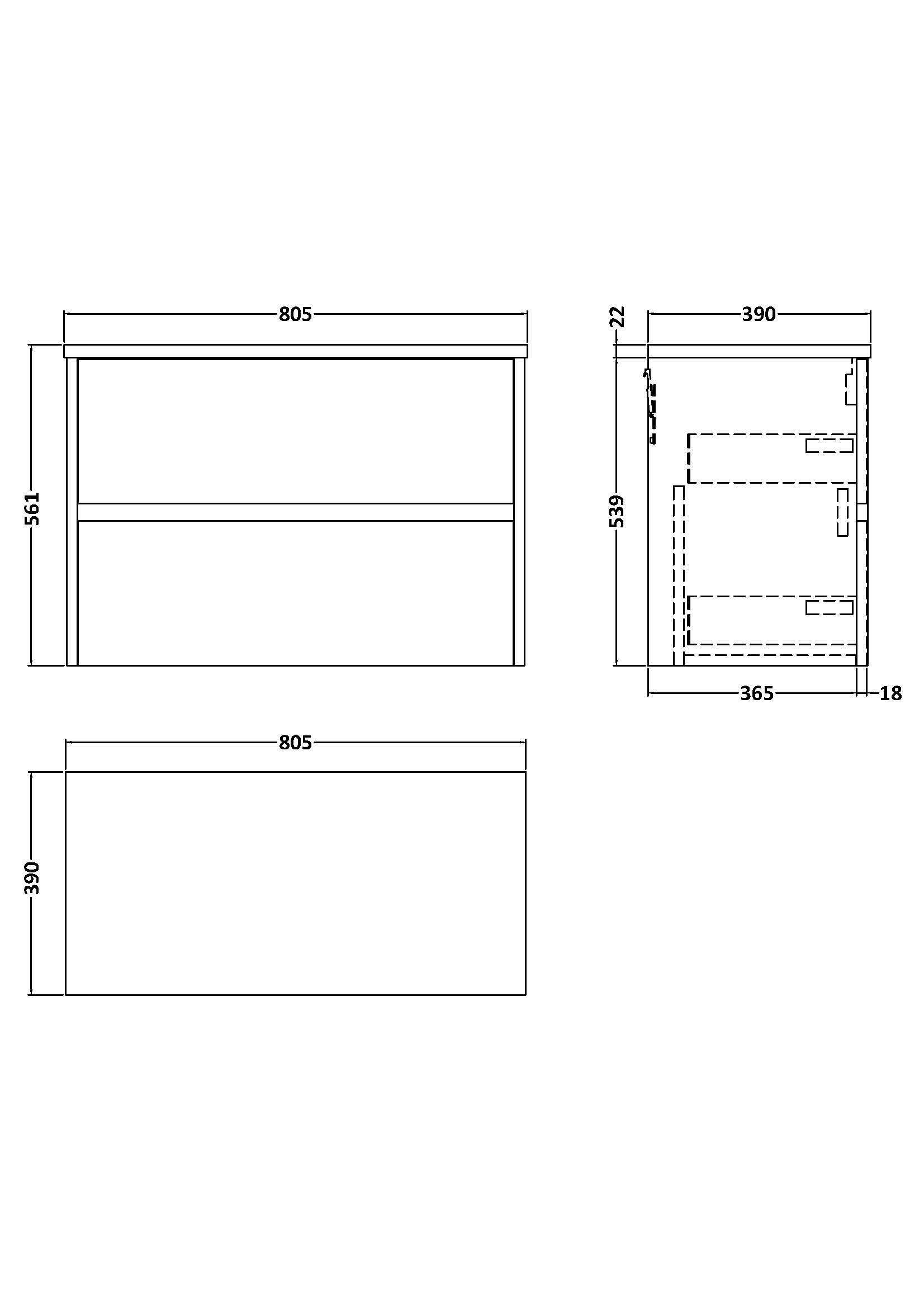 Nuie 800mm Wall Hung 2 Drawer Unit & Worktop HAV2306LBG - Image 2
