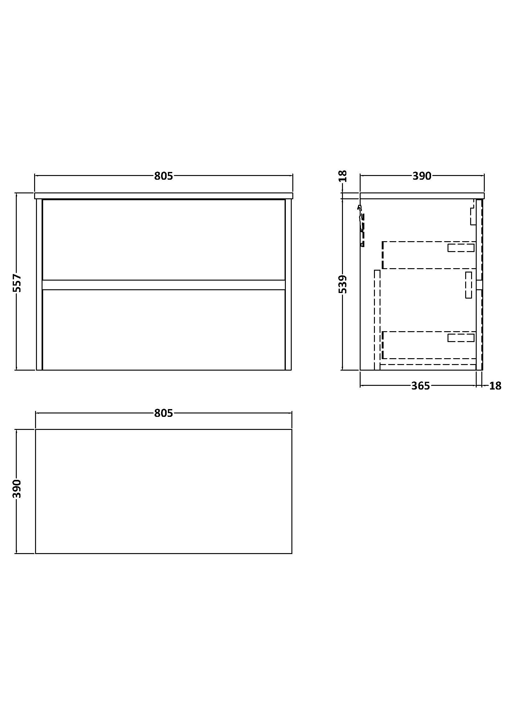 Nuie 800mm Wall Hung 2-Drawer Unit & Worktop HAV2906W - Image 2
