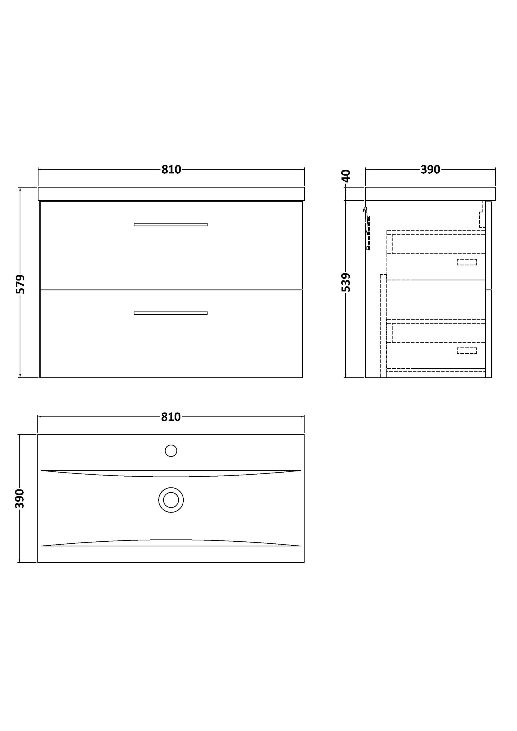 Nuie 800mm Wall Hung 2 Drawer Vanity & Basin 1 ARN2226A - Image 2