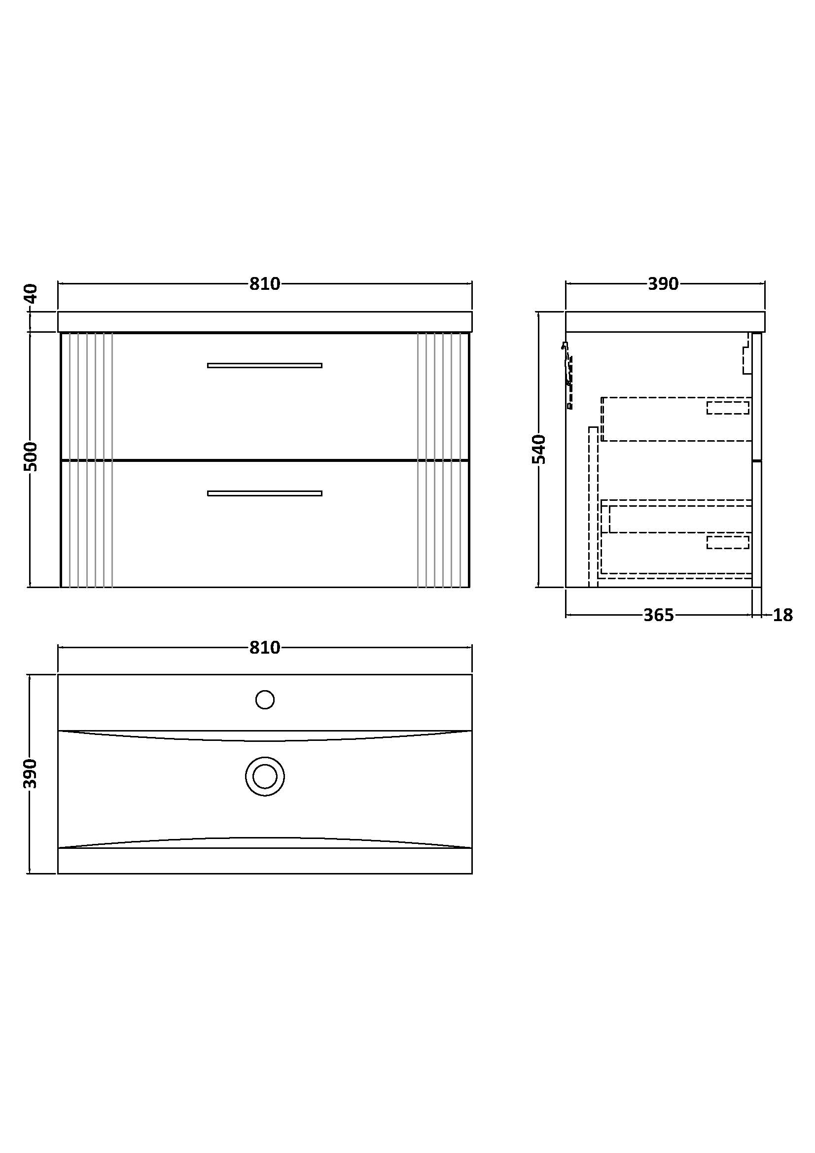 Nuie 800mm Wall Hung 2 Drawer Vanity & Basin 1 DPF1495A - Image 3