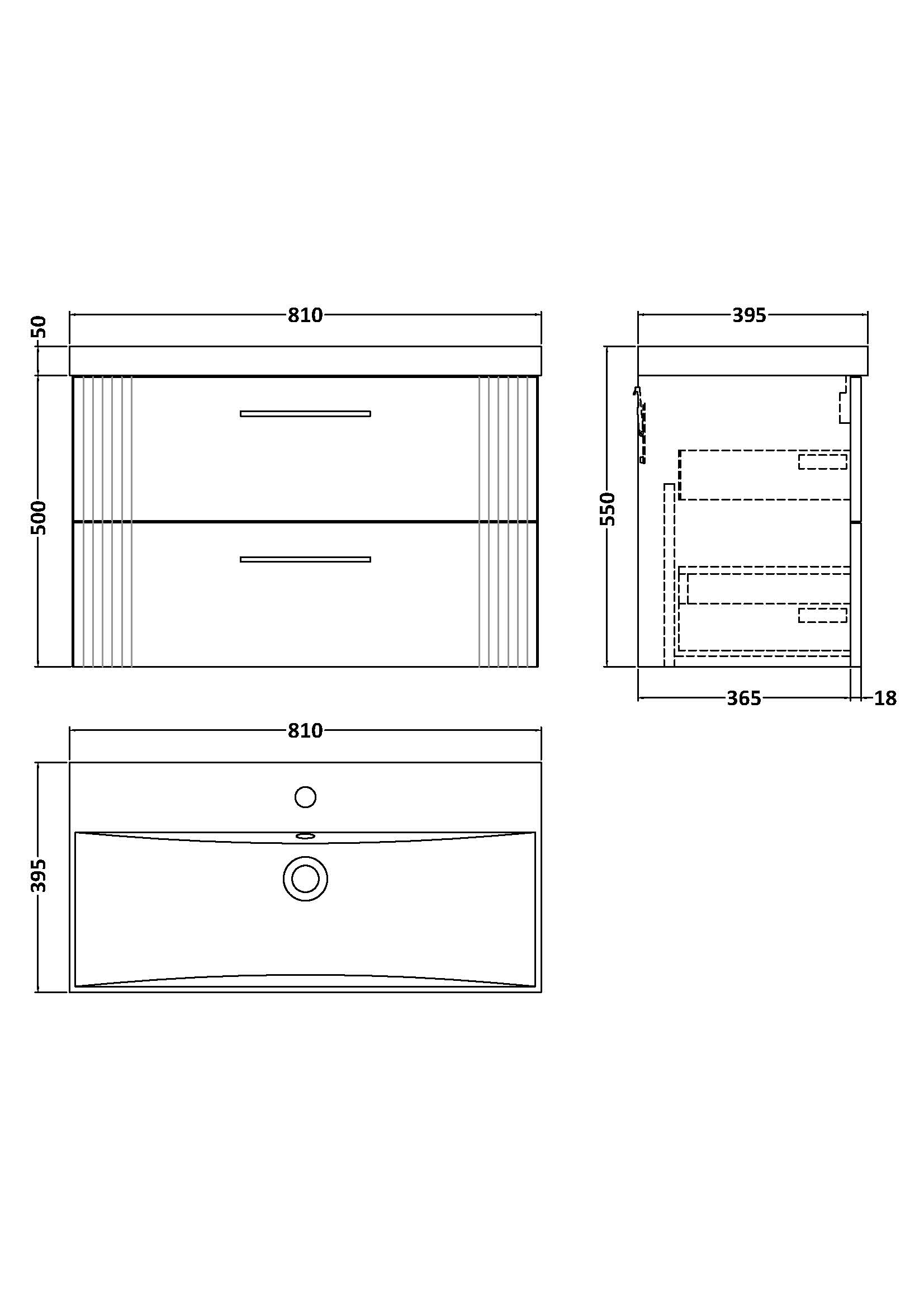 Nuie 800mm Wall Hung 2 Drawer Vanity & Basin 3 DPF195D - Image 4