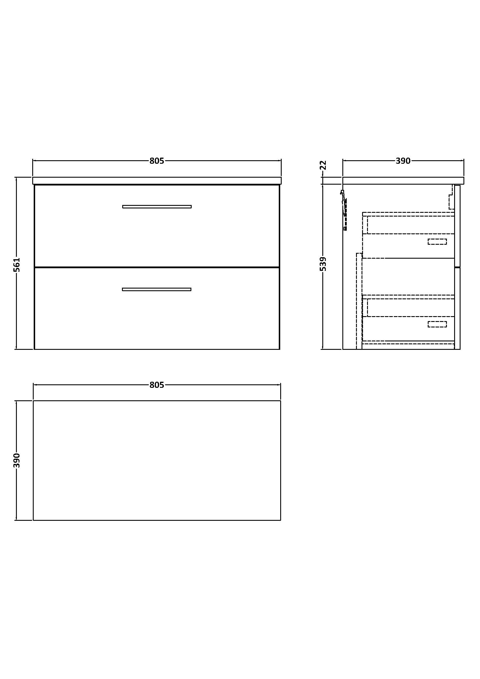 Nuie 800mm Wall Hung 2-Drawer Vanity & Laminate Worktop ARN2926LSB - Image 2