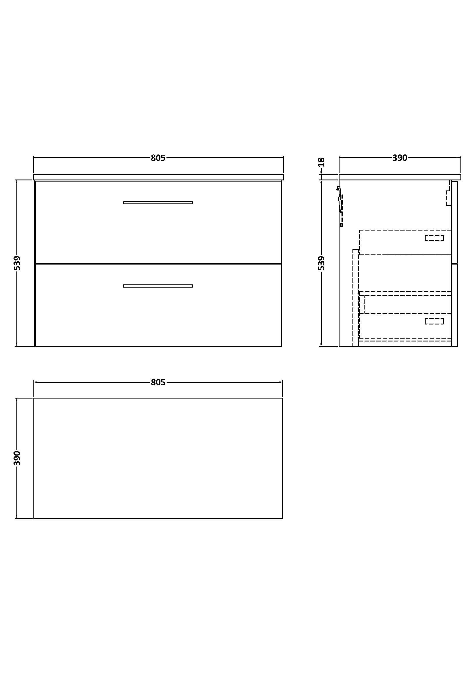 Nuie 800mm Wall Hung 2 Drawer Vanity & Worktop ARN126W - Image 2