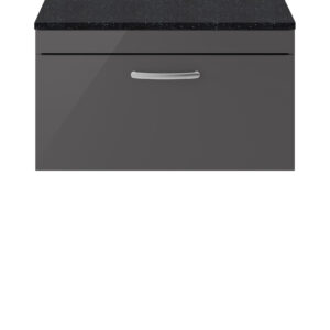 Nuie 800mm Wall Hung Cabinet With Sparkling Black Worktop ATH080LSB