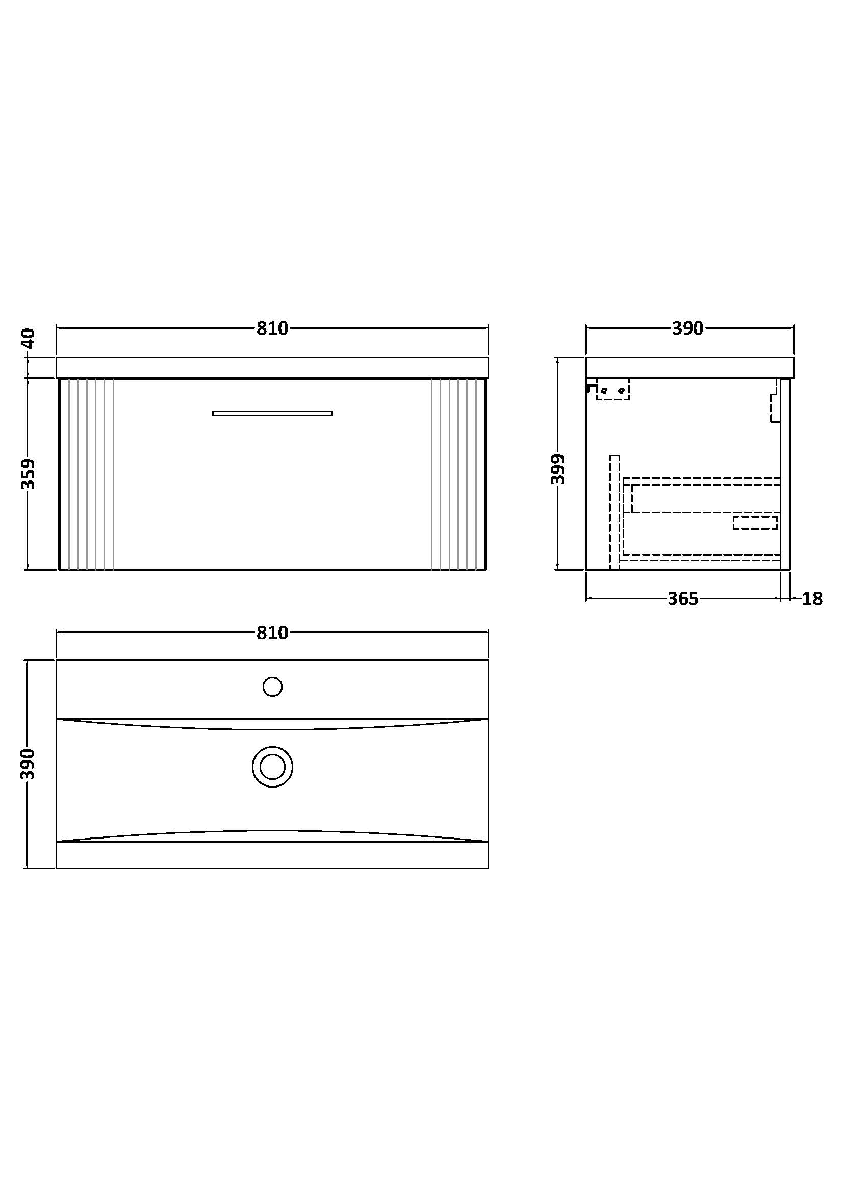 Nuie 800mm Wall Hung Single Drawer Vanity & Basin 1 DPF396A - Image 3