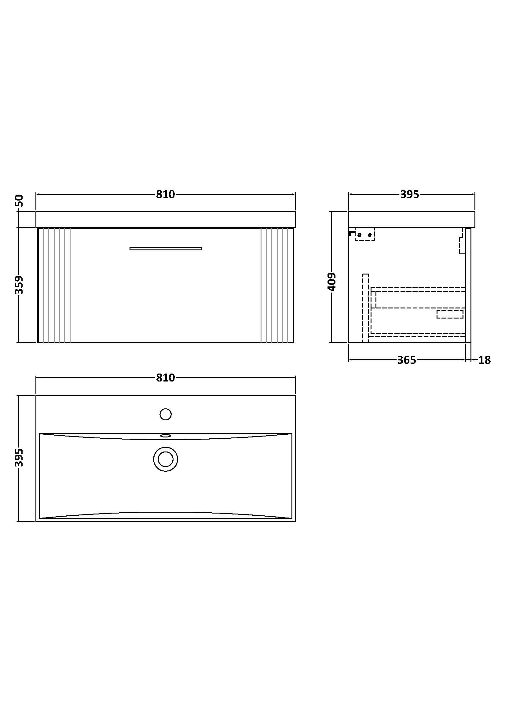 Nuie 800mm Wall Hung Single Drawer Vanity & Basin 3 DPF1496D - Image 3