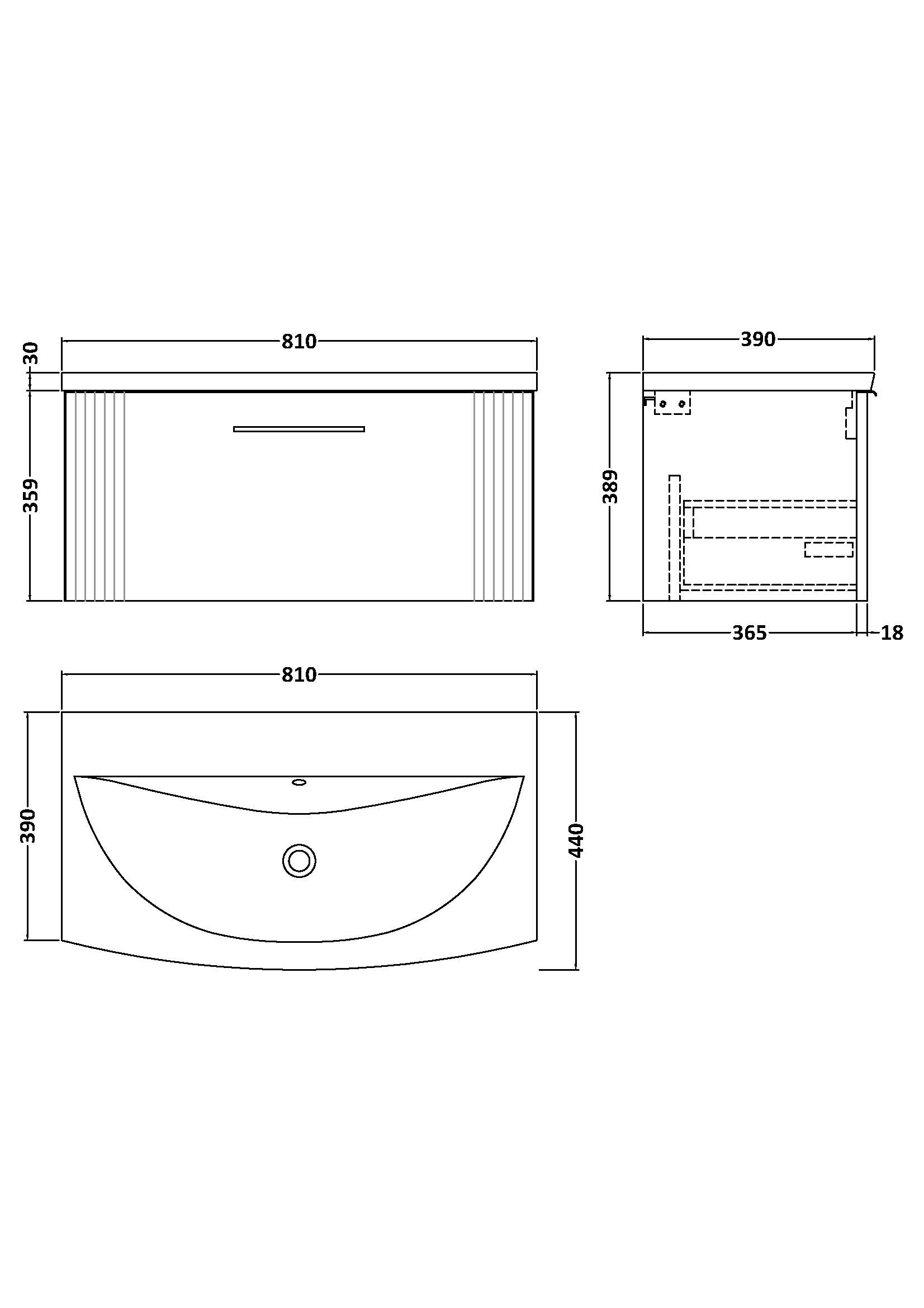 Nuie 800mm Wall Hung Single Drawer Vanity & Basin 4 DPF896G - Image 3
