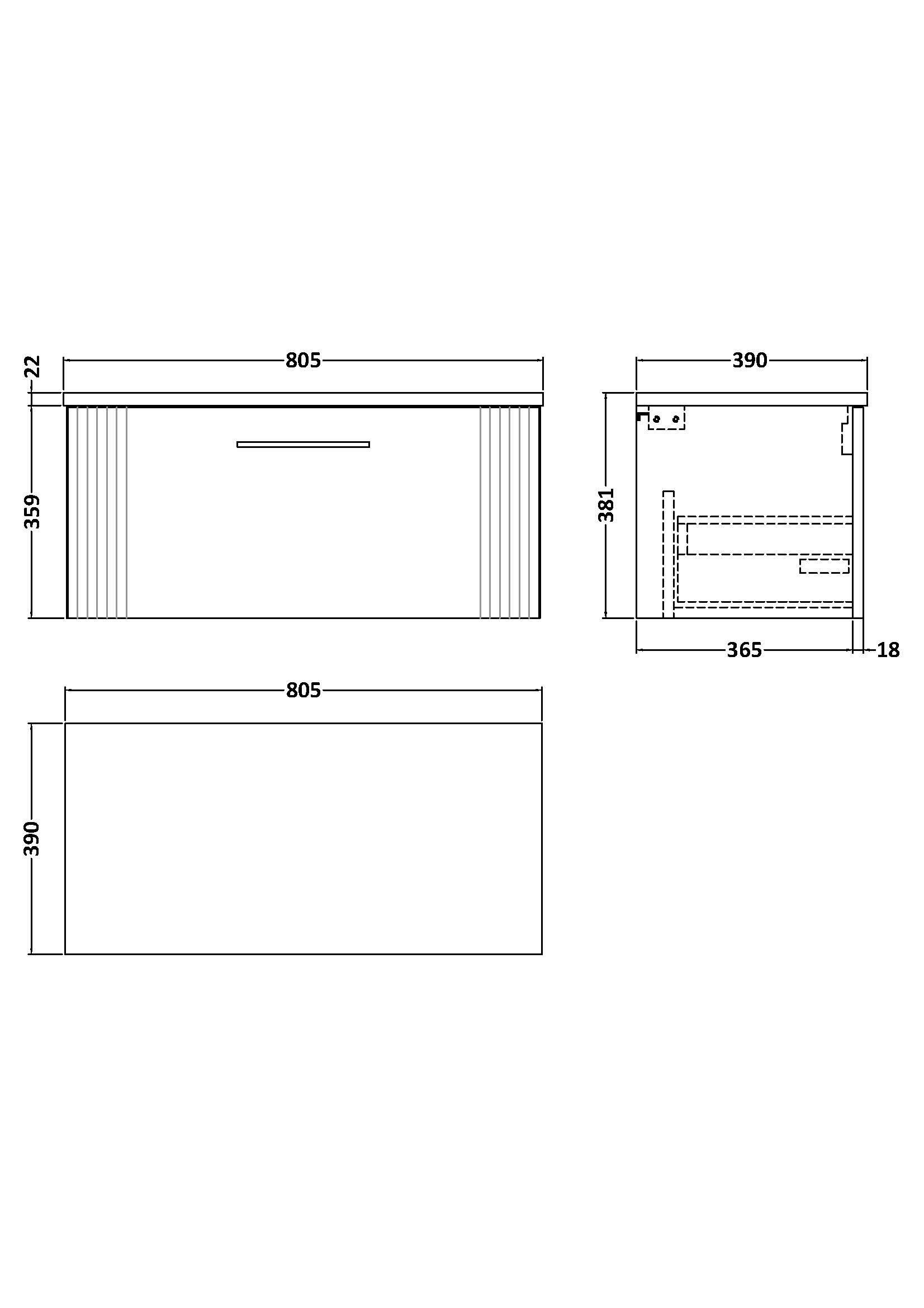 Nuie 800mm Wall Hung Single Drawer Vanity & Laminate Top DPF196LBG - Image 2