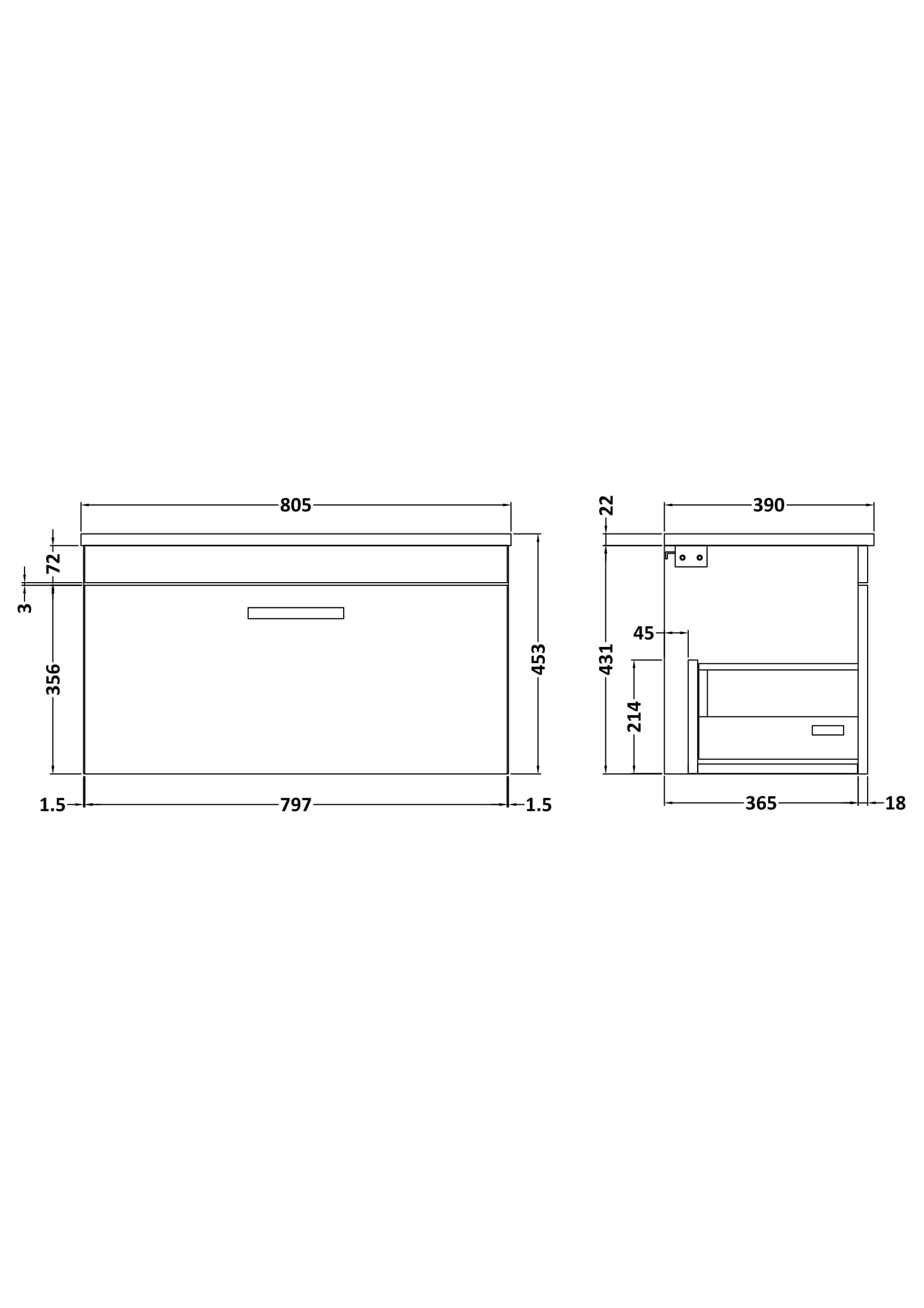 Nuie 800mm Wall Hung Vanity With Grey Worktop ATH061LBG - Image 2