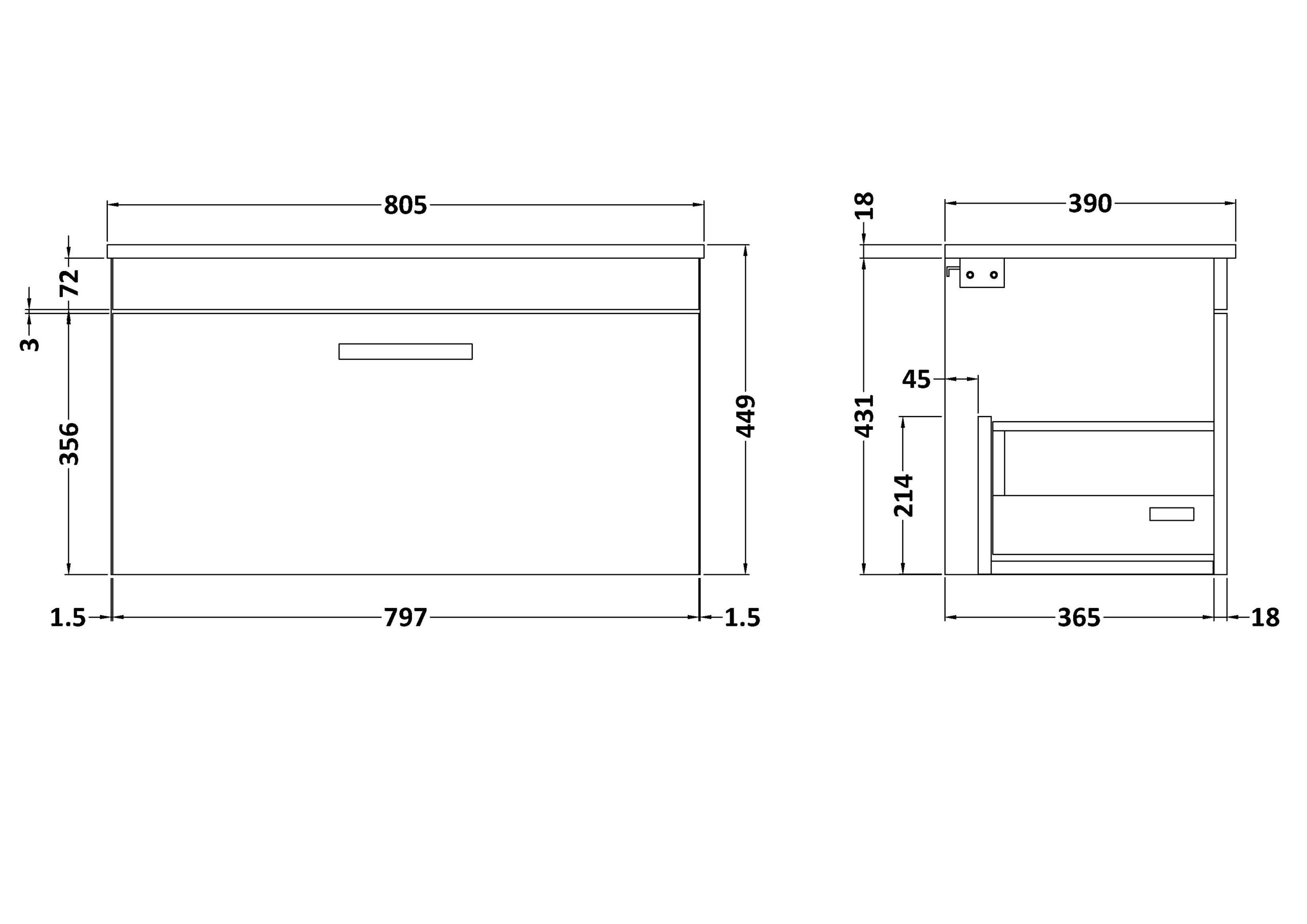 Nuie 800mm Wall Hung Vanity With Worktop ATH060W - Image 2