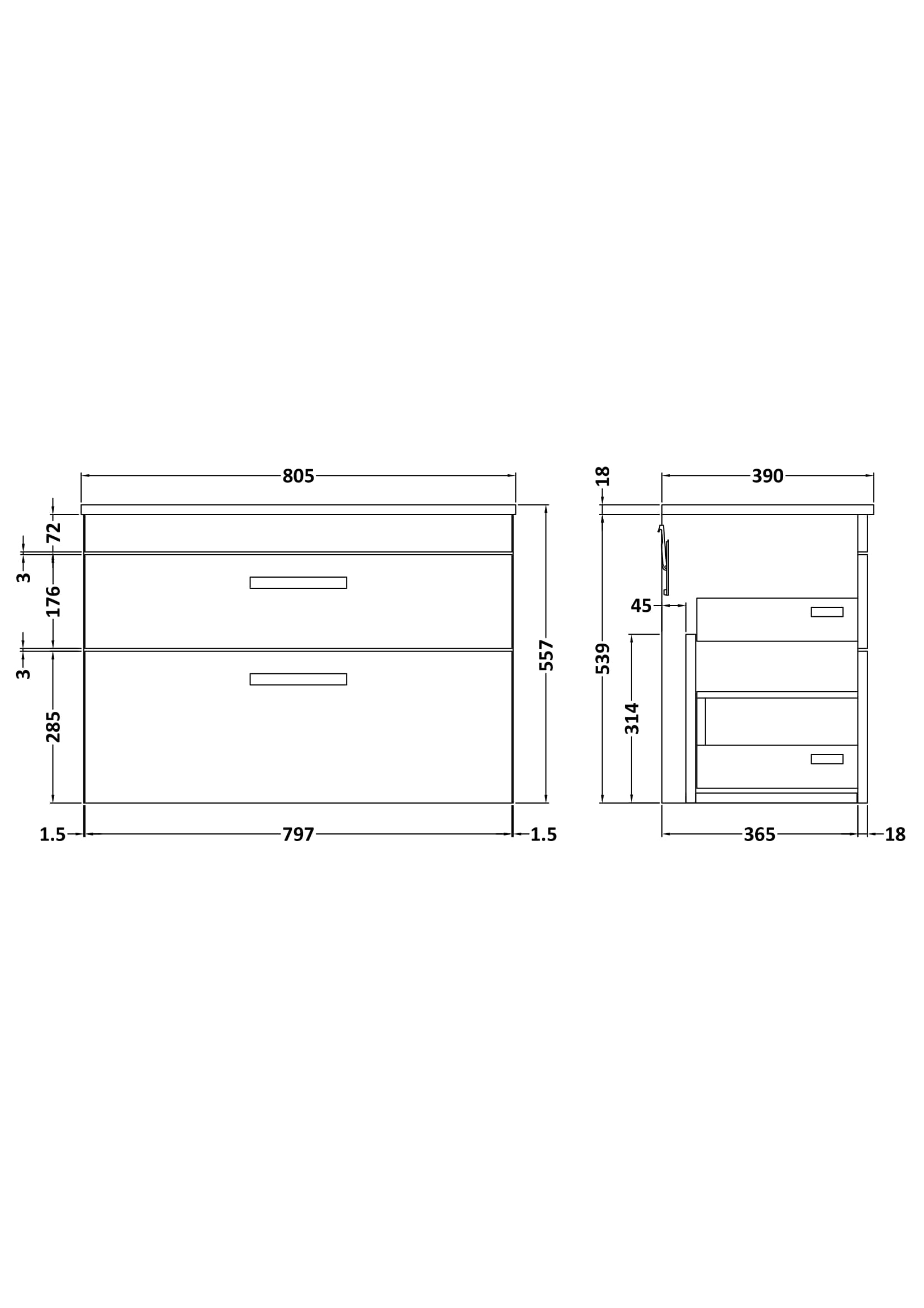 Nuie 800mm Wall Hung Vanity With Worktop ATH069W - Image 2