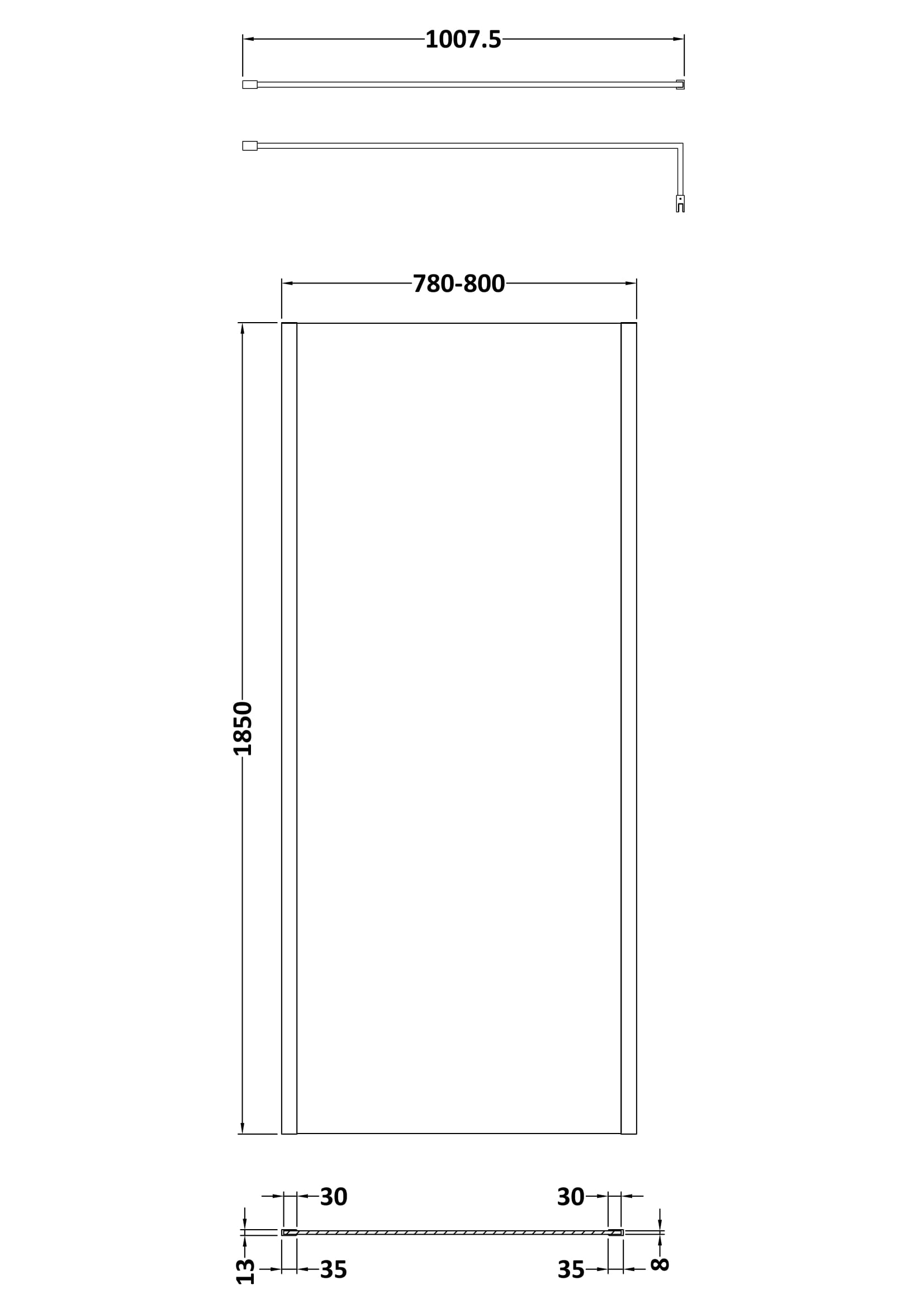 Nuie 800mm Wetroom Screen Outer Frame 1850x8mm - Brushed Pewter WRSCOGM80 - Image 2