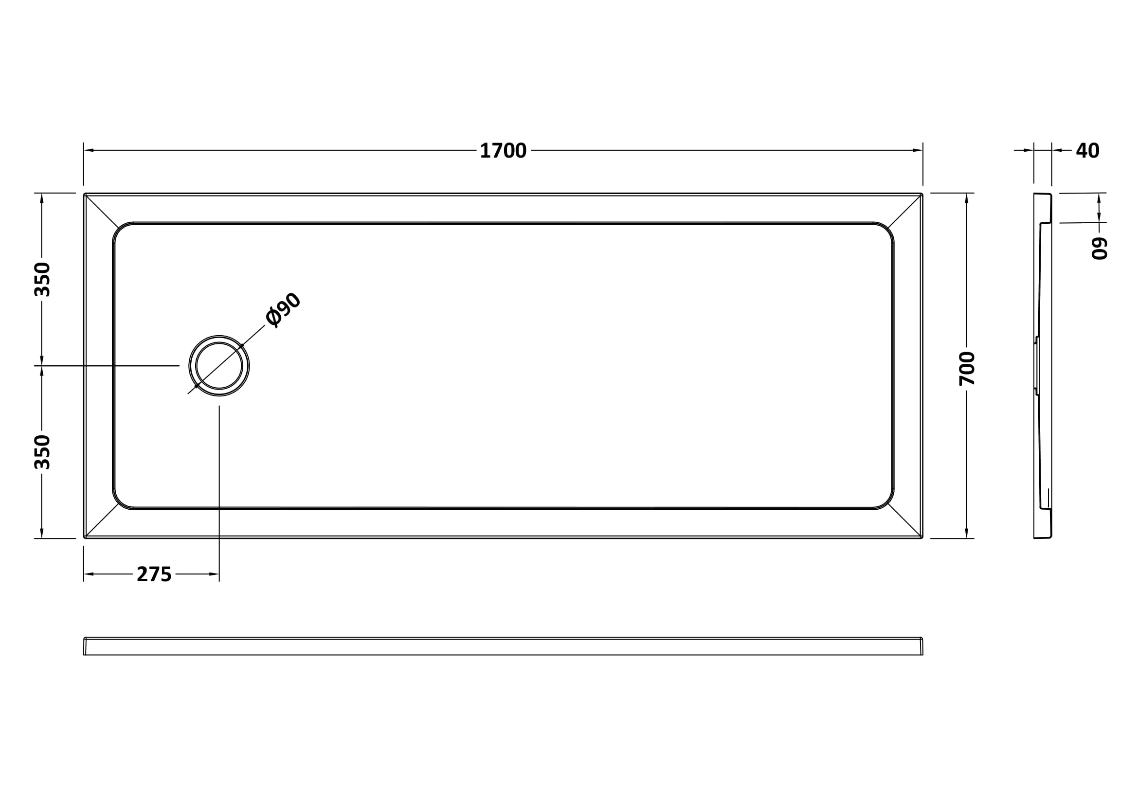 Nuie Bath Replacement Shower Tray 1700 x 700mm TR71060 - Image 2