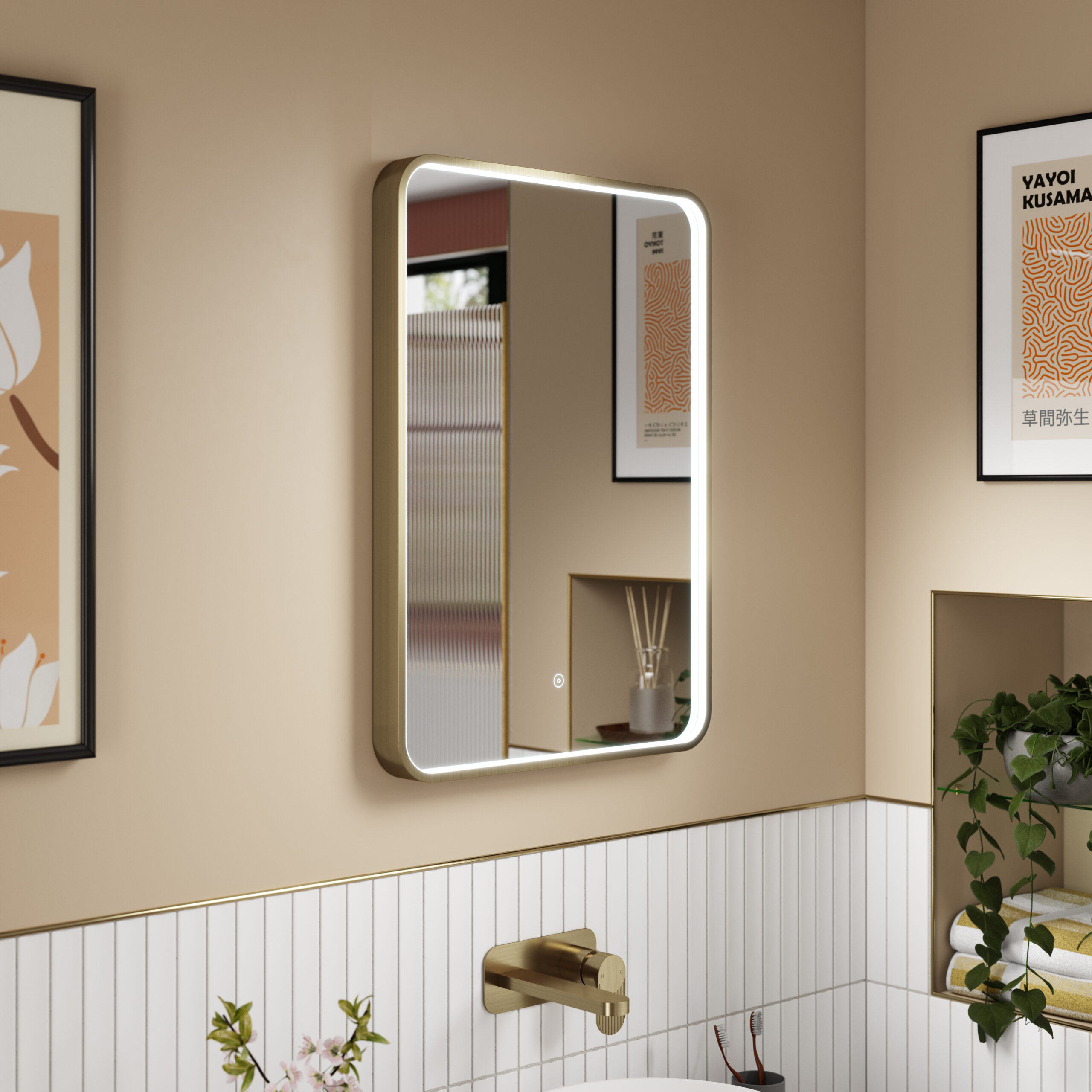 Nuie Brushed Brass Frame LED Mirror - 700 x 500mm LQ732 - Image 2