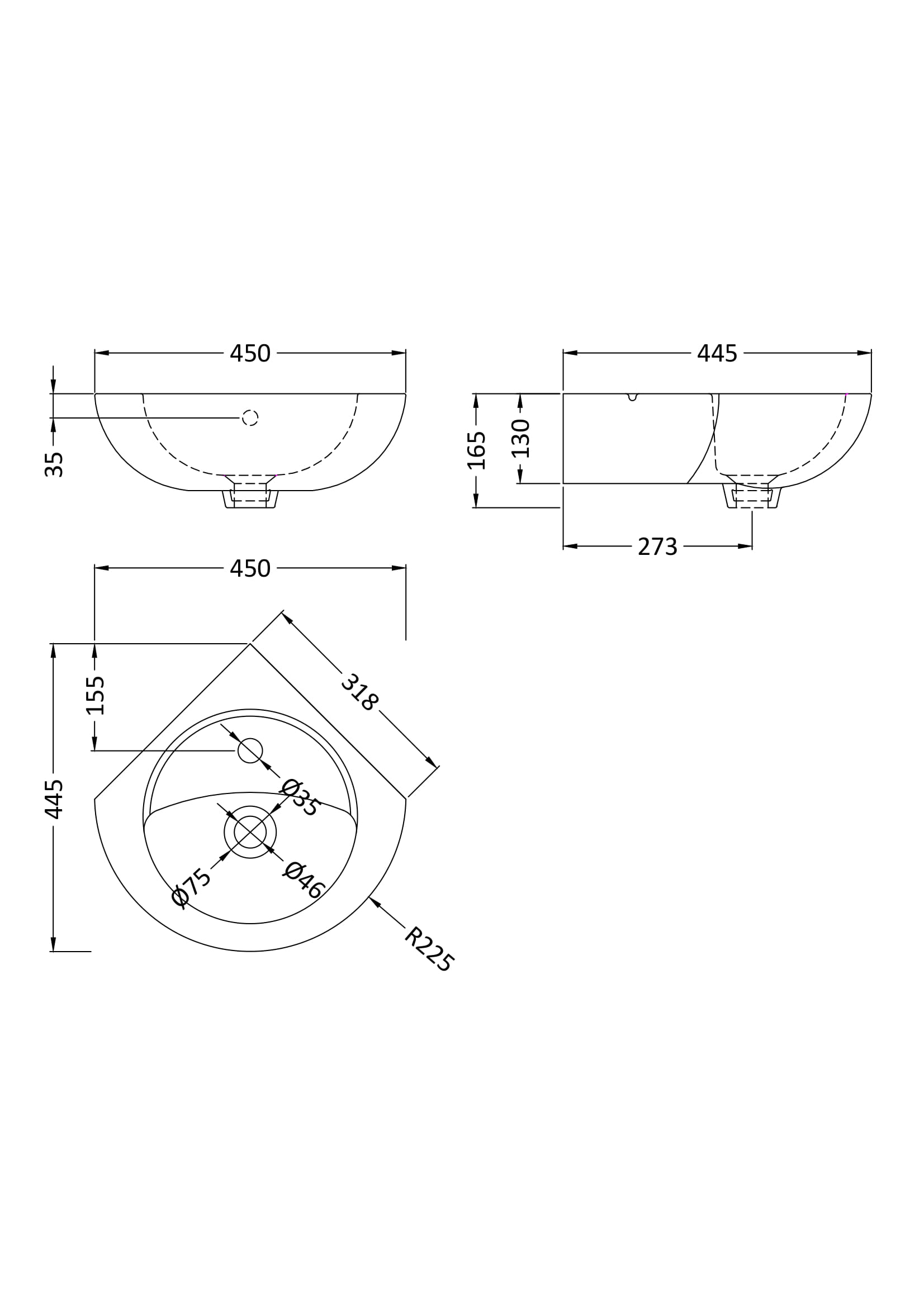 Nuie Corner Wall Hung Basin NCU862 - Image 2