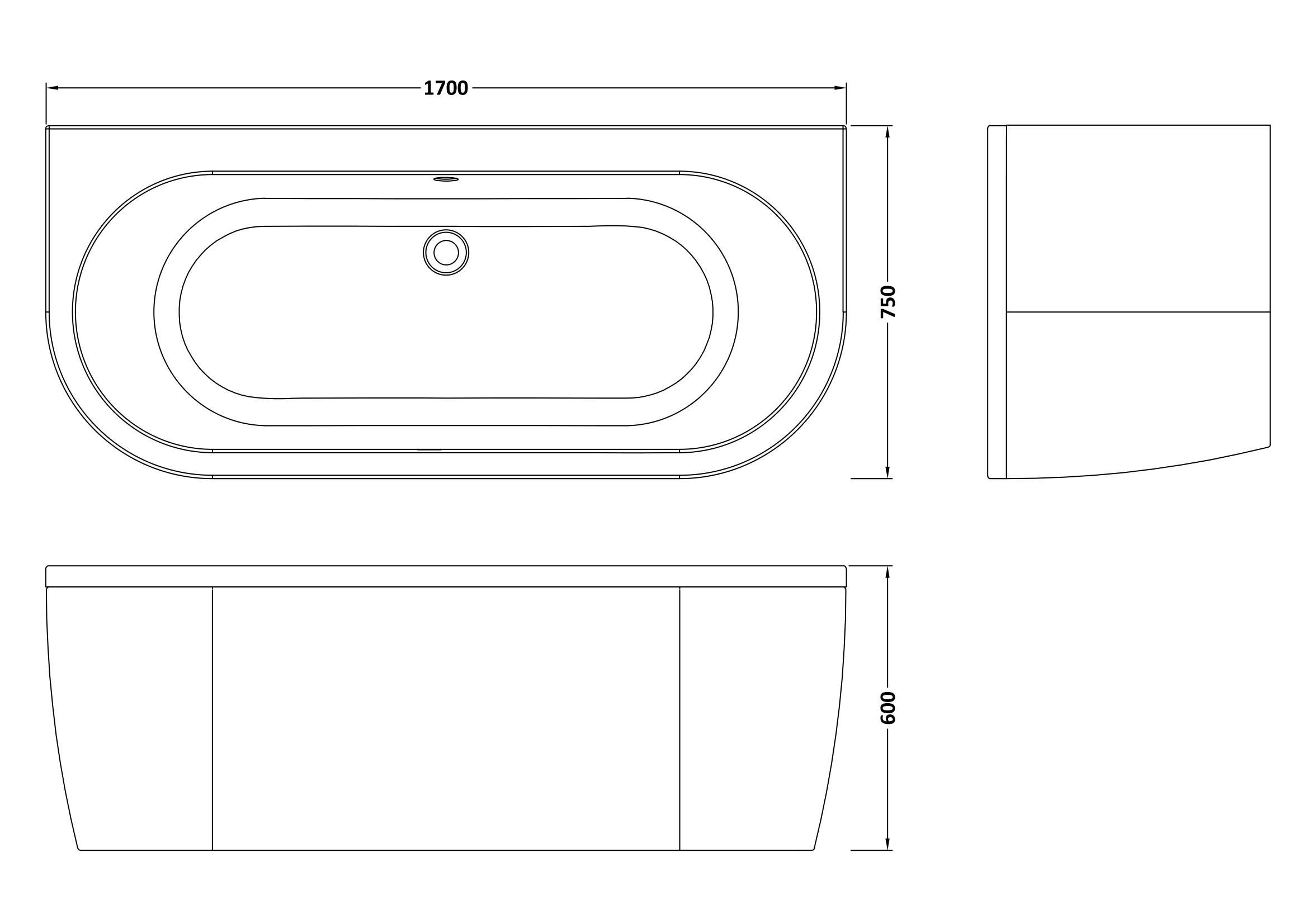 Nuie Curved Back To Wall Bath & Panel BSG003 - Image 3