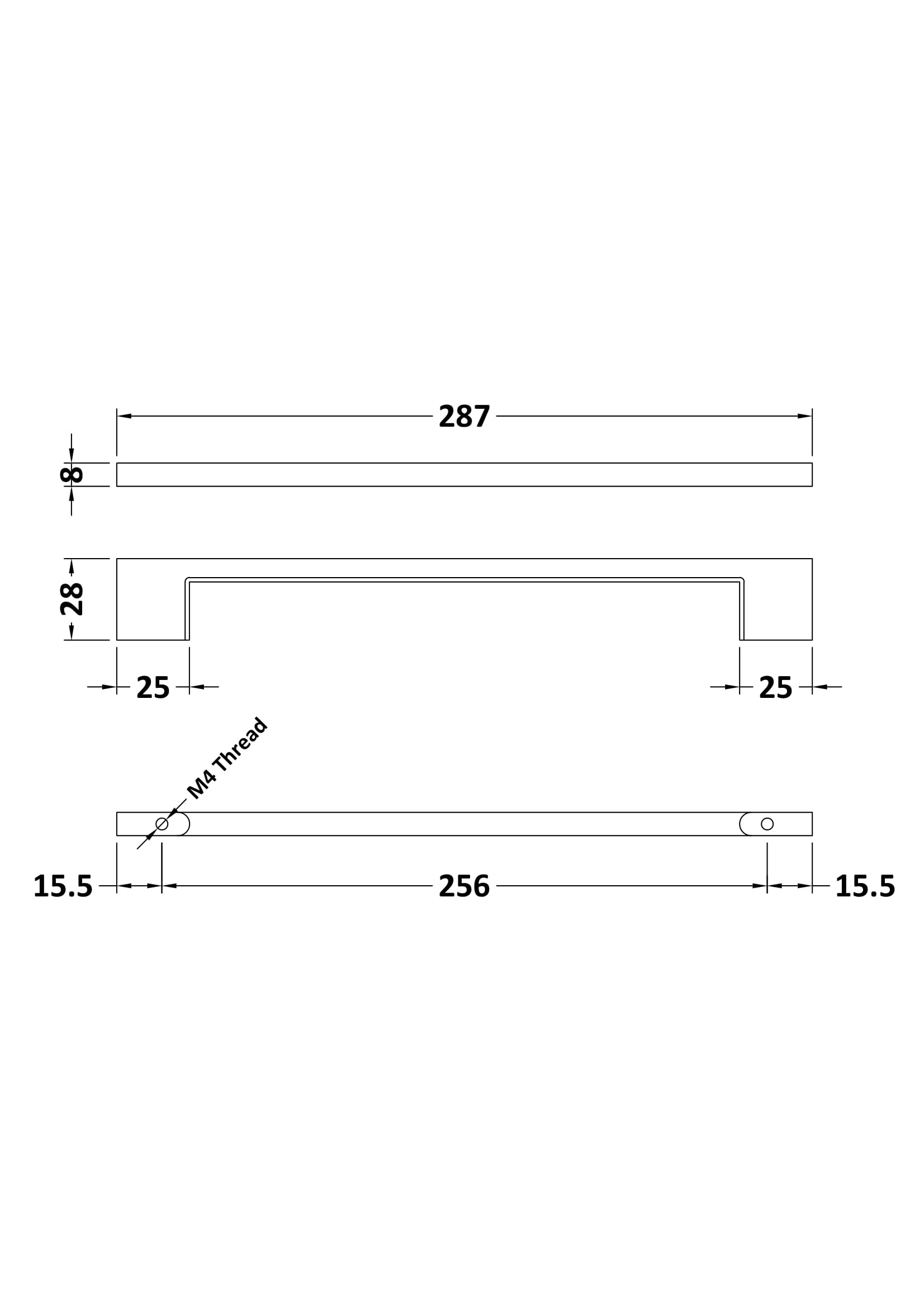 Nuie D Shaped Handle 256mm H036 - Image 2