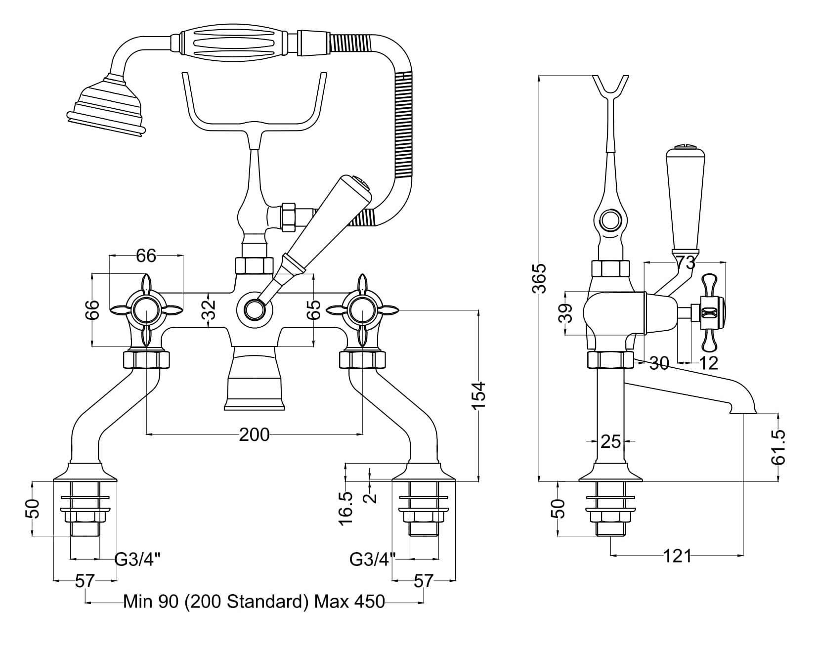 Nuie Deck mounted bath shower mixer SEL304DX - Image 2