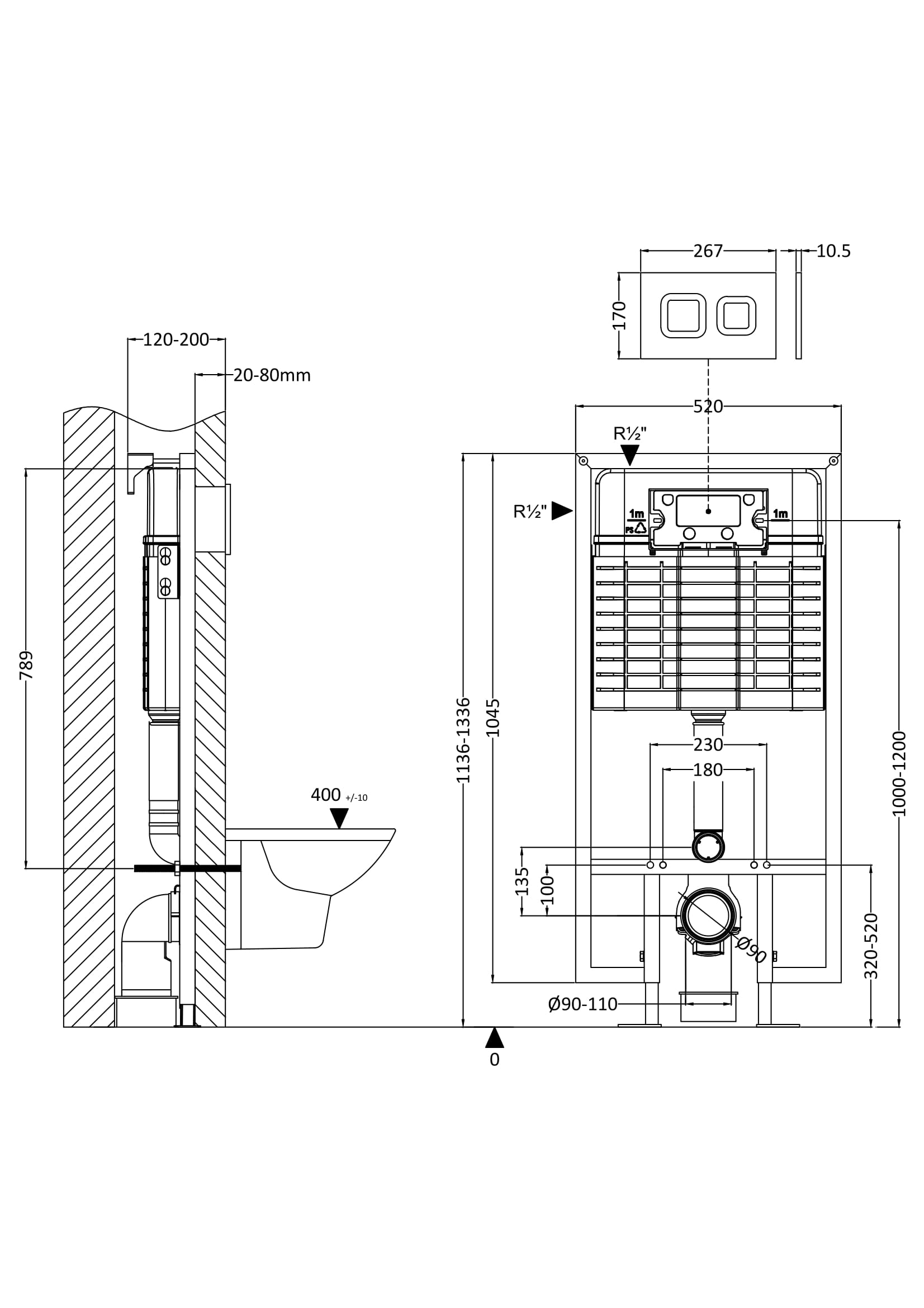 Nuie Dual Flush Concealed Cistern Frame Square Plate XTY109S - Image 2