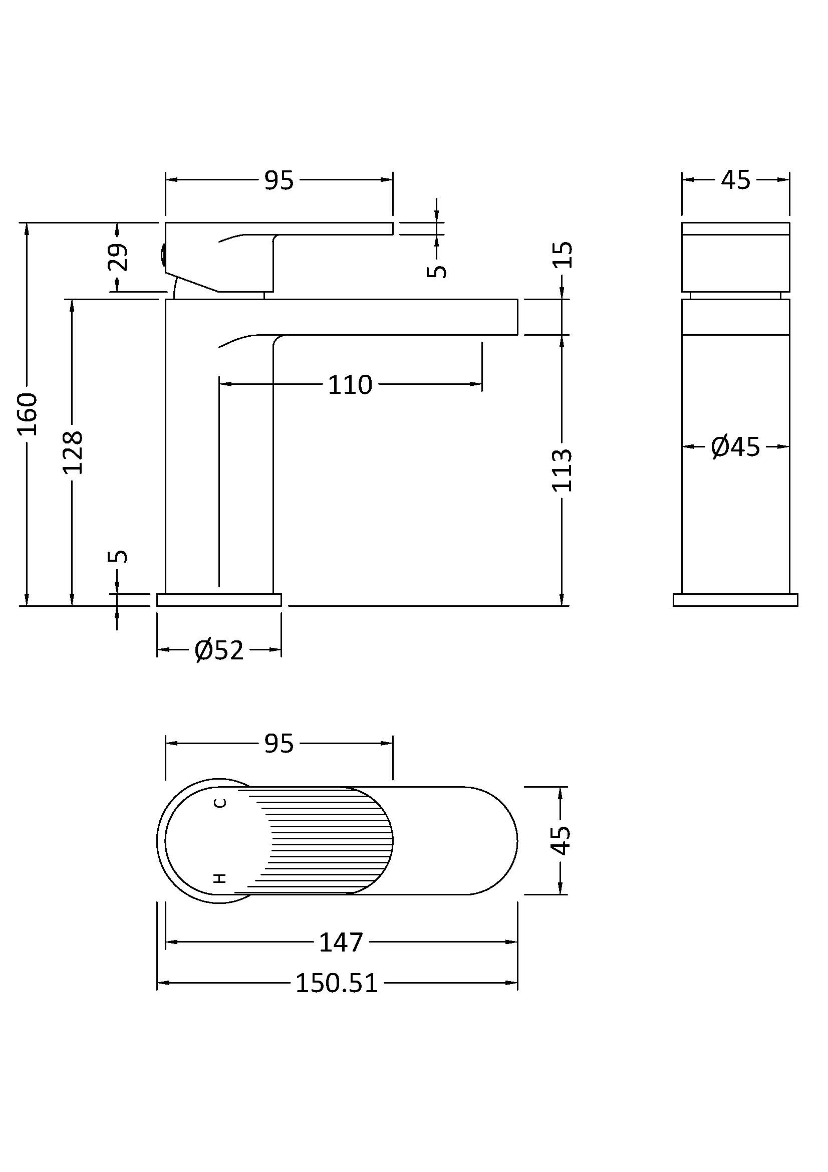 Nuie Fluted Mono Basin Mixer with Push Button Waste BIN805F - Image 2