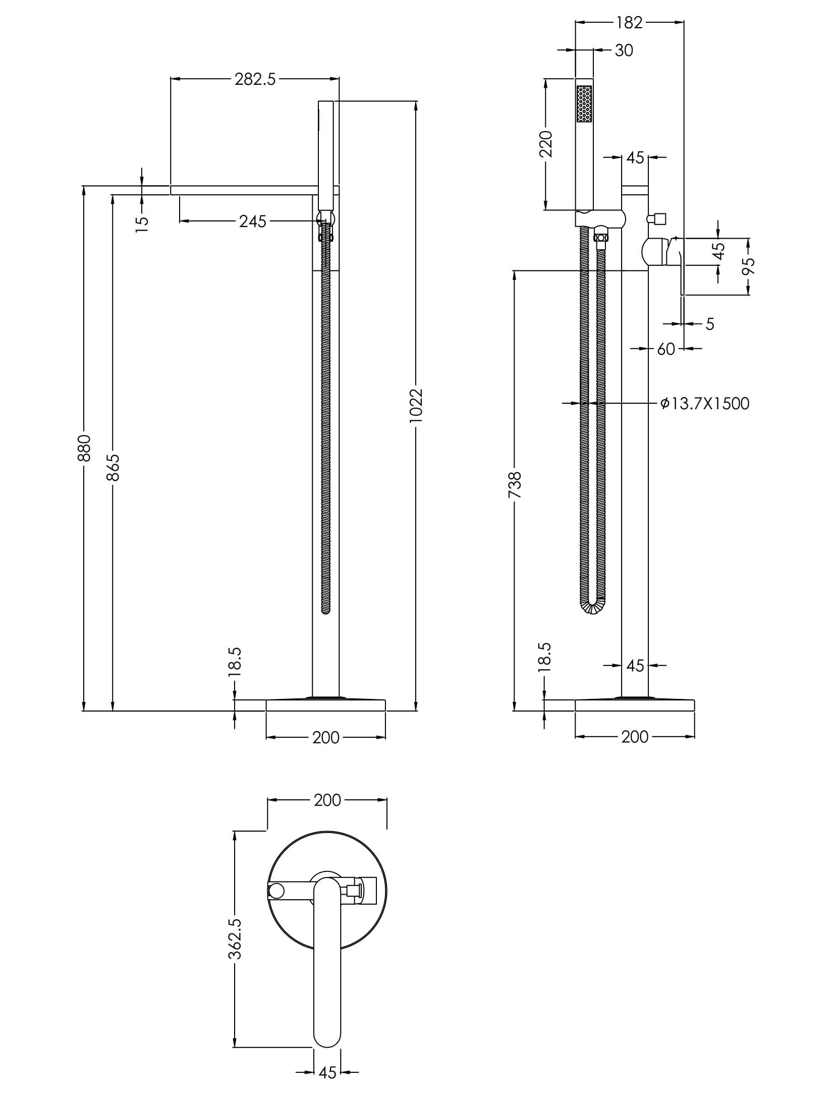 Nuie Freestanding Bath Shower Mixer with Kit BIN1521 - Image 2