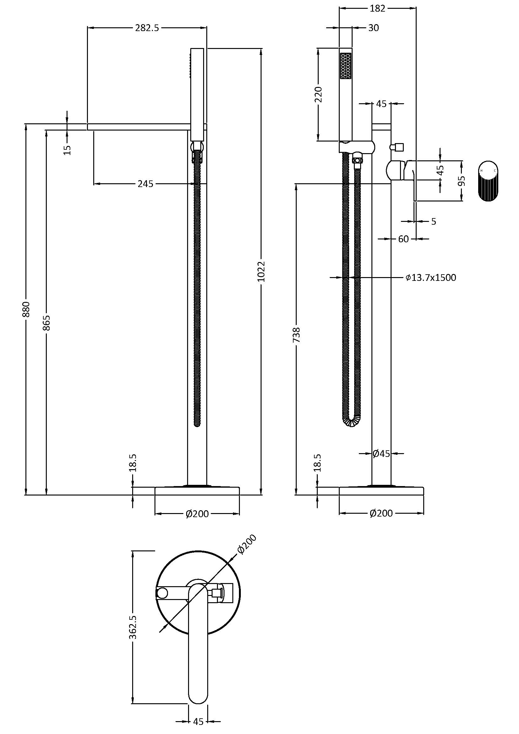 Nuie Freestanding Bath Shower Mixer with Kit BIN721F - Image 2
