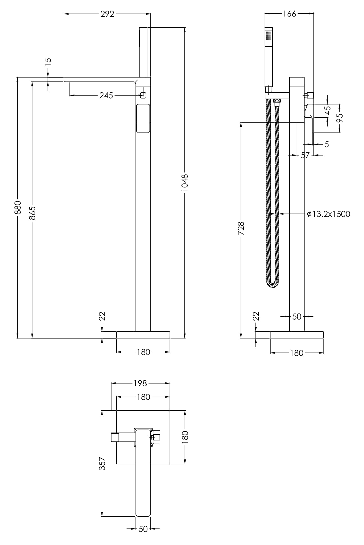 Nuie Freestanding Bath Shower Mixer with Kit WIN1521 - Image 2