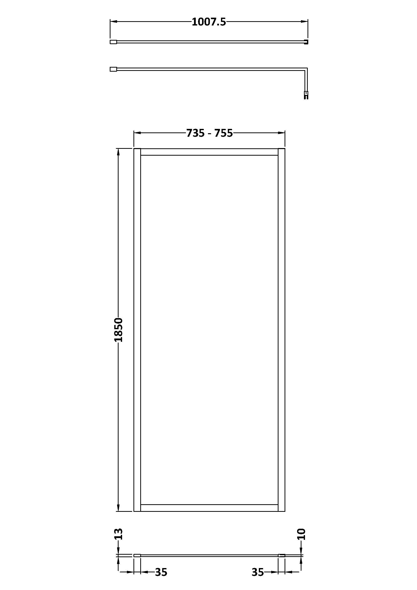 Nuie Full Outer Frame Wetroom Screen 1850x760x8mm WRFBP1876 - Image 3